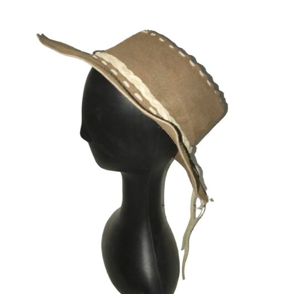 Suede Cowboy or Adventurer Hat - Light brown/tan and beige - Large suede strip s - Picture 2 of 8